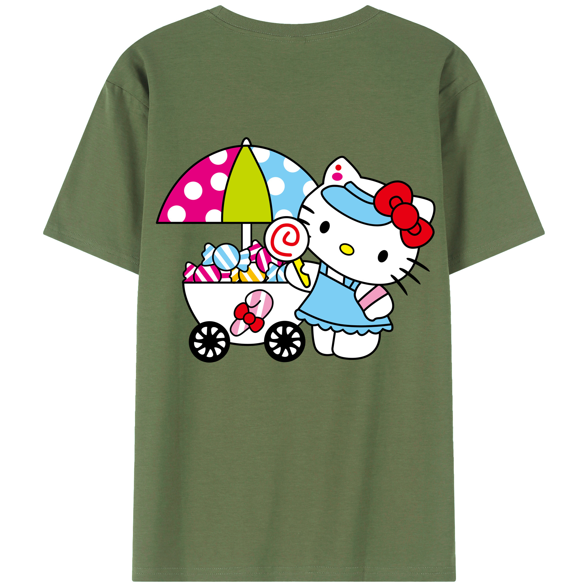 （画像用） Hello Kitty ハローキティ 綿100％ メンズ半袖Tシャツ（バックプリント） 通気性